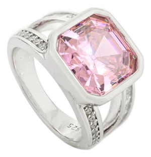 Stunning Pink Zirconia Asscher Cut Solitaire Ring in Ottoman Design for Unisex- Size 7