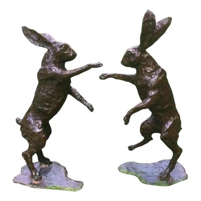 Life-Size Bronze Boxing Hares from E&S Crown Foundry, Set of 2 For Sale