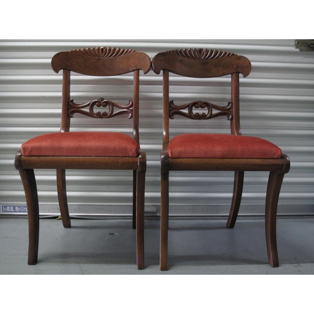 Pair Regency Style Parlor Chairs Red Upholstery Sturdy yet comfy chairs with a bold red velvet on the cushions. Make a...