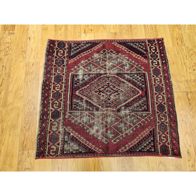 Brown 19th Century Antique Turkish Village Rug, Handwoven Wool, Geometric, 1900s, 3' x 3' For Sale - Image 8 of 10