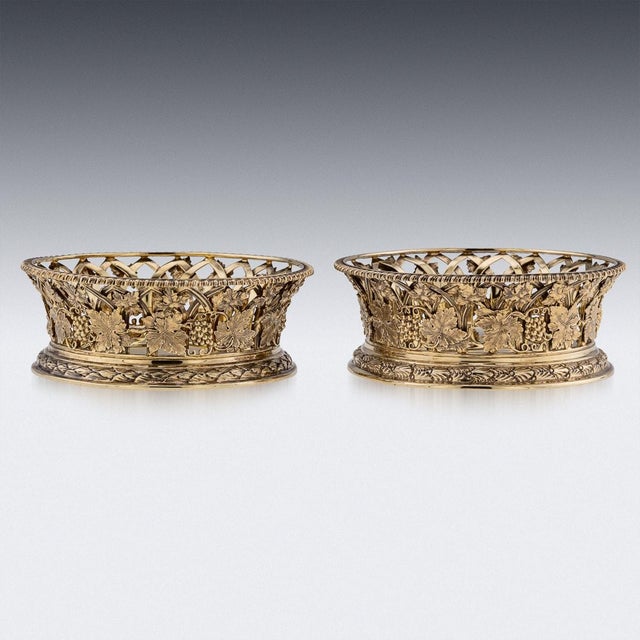 20th Century Edwardian Silver Gilt Wine Coasters, London, 1904, Set of 2 For Sale - Image 18 of 18