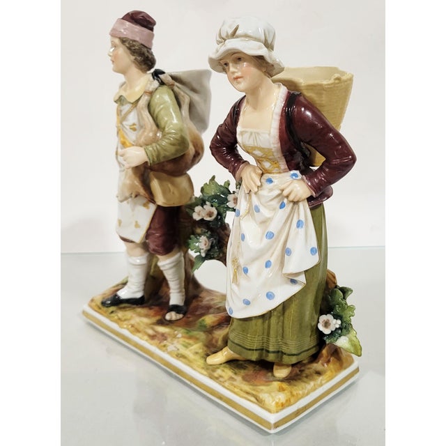 Antique German Hand Painted Volkstedt Porcelain Grouping Man & Woman For Sale - Image 4 of 13