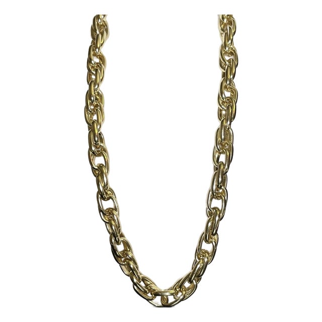 Late 20th Century Sofia Large Oval Link Chain Necklace 24k Gold Plated Round For Sale