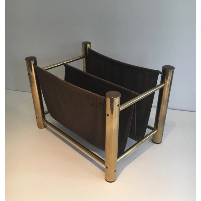 Circa 1970 French Gilt Metal and Fabric Magazine Rack For Sale - Image 9 of 10