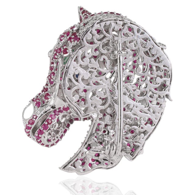 Not Yet Made - Made To Order Vintage Style 4.1 Ct Pavé Set Ruby Horse Head Unisex Brooch - Luxury Christmas Gift For Sale - Image 5 of 12