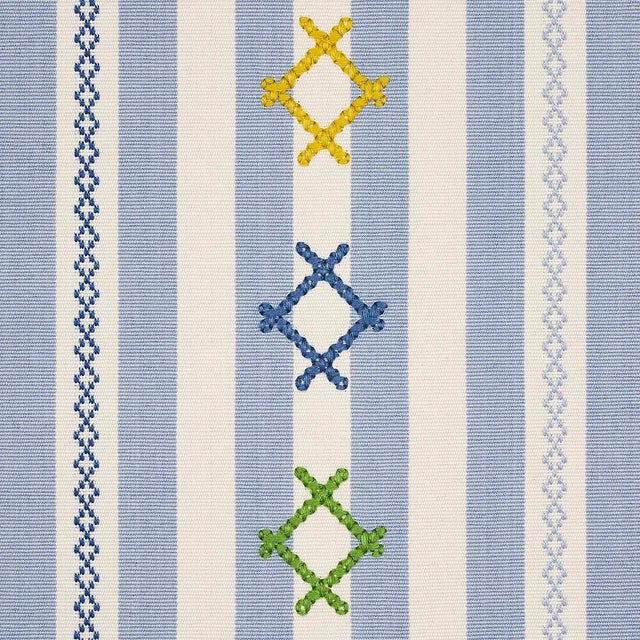 Contemporary Sample - Schumacher Rhodes Stripe Fabric in Sky For Sale - Image 3 of 6
