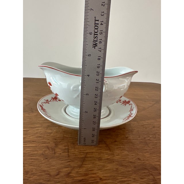 Ceramic Vista Alegre Red Goa Pattern Sauce Boat With Underplate For Sale - Image 7 of 8