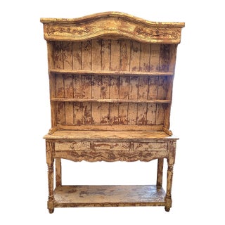 1990s Rustic Sideboard Display Hutch For Sale