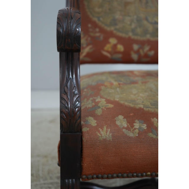 Pair of Antique Louis XVI Fauteuils Needlepoint Open Arm Chairs For Sale - Image 16 of 18