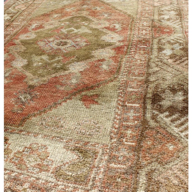 Mid 20th Century Vintage Turkish Oushak Rug With Soft Sage, Coral, and Faded Ivory Tones 3′1″ × 4′10″ For Sale - Image 5 of 7