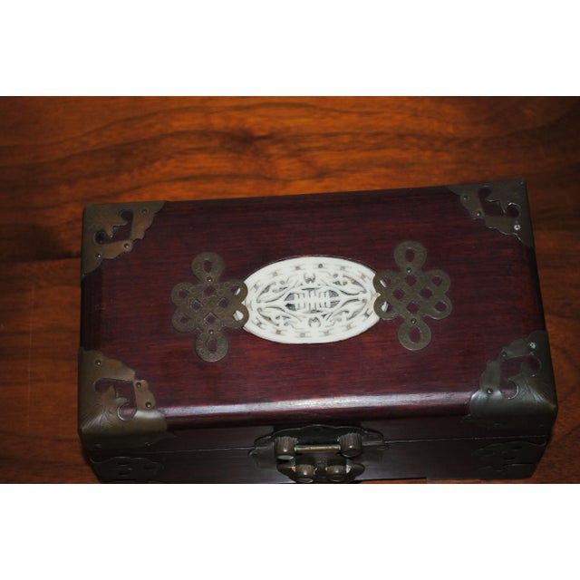 Mid 20th Century Chinese Mahogany and Brass Trinket Lock Box With Inlay For Sale - Image 6 of 8