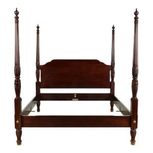 Baker Furniture Historic Charleston Collection Georgian Carved Mahogany King Size Poster Bed