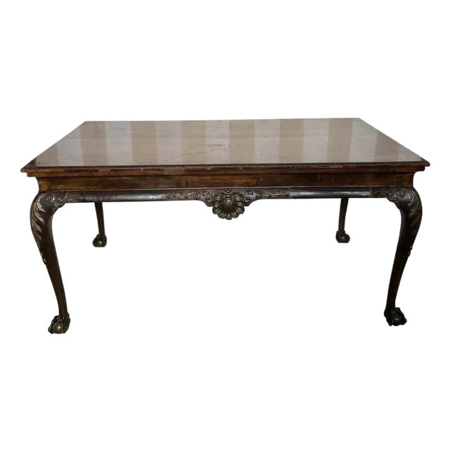 Fine 18th Century Georgian Walnut Table With Gilt Shells and Claw and Ball Feet For Sale