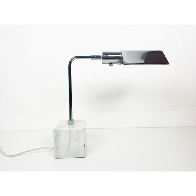 Vintage marble base chrome table lamp by Koch and Lowy with adjustable shade. Signed. Manufacturer: Koch and Lowy Year:...