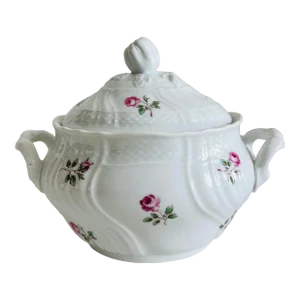 1970s Ginori 1735 Roselline Tea Sugar Bowl With Cover, Vecchio Ginori Shape