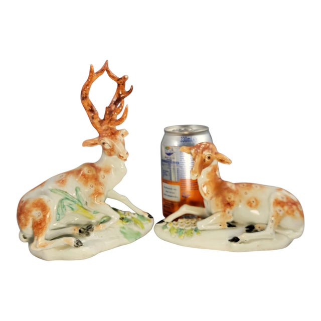 Ceramic Porcelain Pair of Deer Stag and Doe at Lodge from Derby, 1765-1770, Set of 2 For Sale - Image 7 of 8