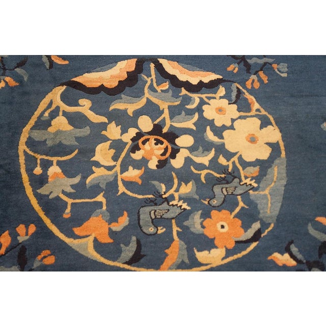 1930s Extraordinary Blue Color With Delicate Flower Design Antique Chinese Peking Rug For Sale - Image 5 of 5