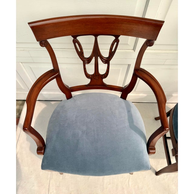 Set of 6 Neoclassical Dining Chairs With Carved Swag Backs, Blue Velvet Upholstery For Sale - Image 12 of 18