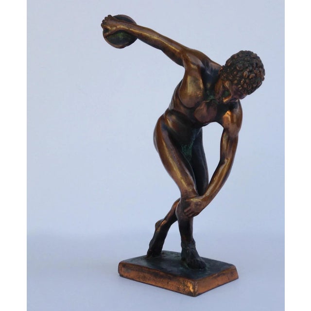 Mid-Century Modern Vintage C.1970's Terra-Cotta Plaster & Gilt Grecian Olympic "Discus" Athlete For Sale - Image 3 of 11
