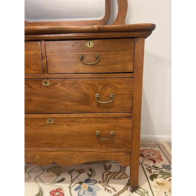 1900 - 1909 Antique American Quarter-Sawn Oak Dresser With Tilting Mirror, Circa 1900 For Sale - Image 5 of 12