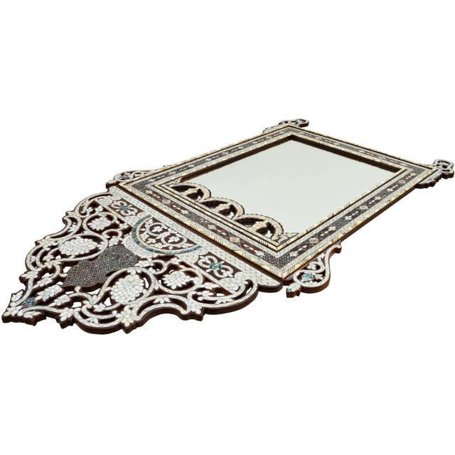 Vintage Moorish Mother-Of-Pearl Inlaid Walnut Console Table & Mirror Set For Sale - Image 11 of 13