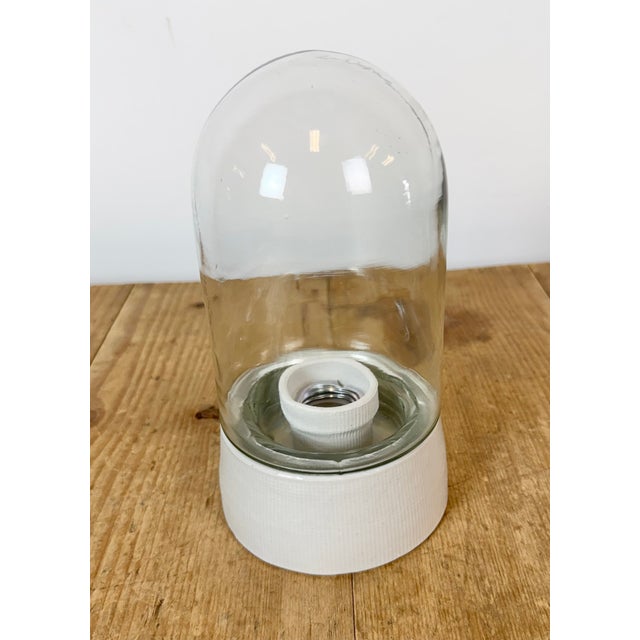Industrial Vintage White Porcelain and Glass Ceiling Light, 1970s For Sale - Image 3 of 13