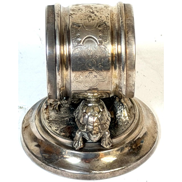 American Aesthetic Twin Turtle Figural Napkin Ring, Meriden Silver Plate Co. For Sale - Image 4 of 10