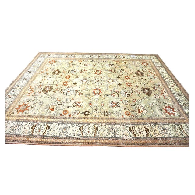 Persian Antique Persian Tabriz Wool 10x13 Tan & Rust Handmade Area Rug #1142903 For Sale - Image 3 of 11