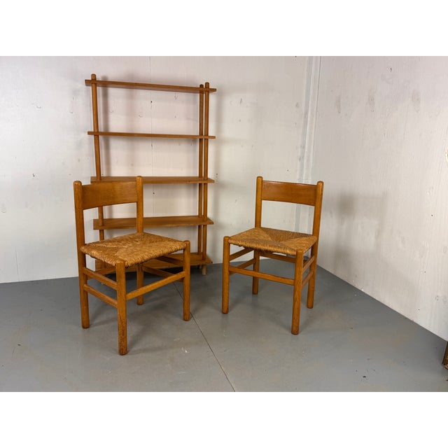 Charlotte Perriand Vintage Oak and Rush Chairs by J Van Heuvel for Advorm, 1950s, Set of 2 For Sale - Image 4 of 11