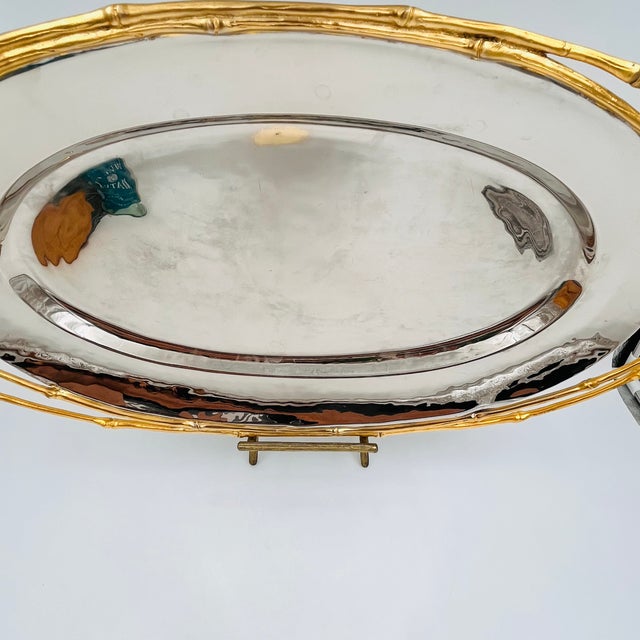 l'Objet Contemporary 24 Karat Gold & Nickel Plated Faux Bamboo Handled 24" Oval Platter Butler's Tray For Sale - Image 15 of 17