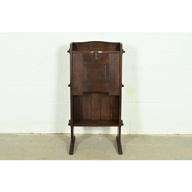 Mission Early Gustav Stickley Antique Mission Oak Arts & Crafts "Chalet" Drop Front Secretary Desk, Circa 1902 For Sale - Image 3 of 11