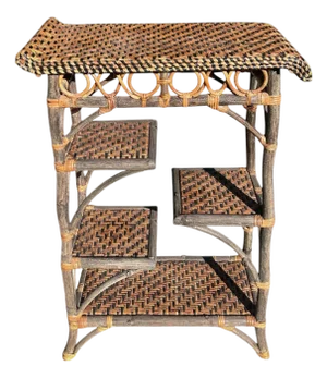 Vintage Rattan Wrapped Etagere With Staggered Shelving