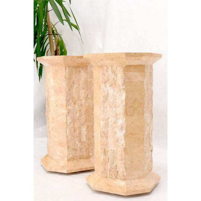 Pair of Polished Stone Tile Tessellated Octagon Shape Pedestals Stand Red White For Sale - Image 10 of 13