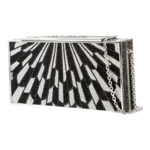 Judith Leiber Crystal Flip Top Silver Black Evening Bag Purse Minaudiere