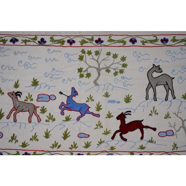 Uzbek Suzani Animal Tablecloth - Silk Cotton Blend Horse Runner 1'6'' X 6'1'' For Sale In New York - Image 6 of 12