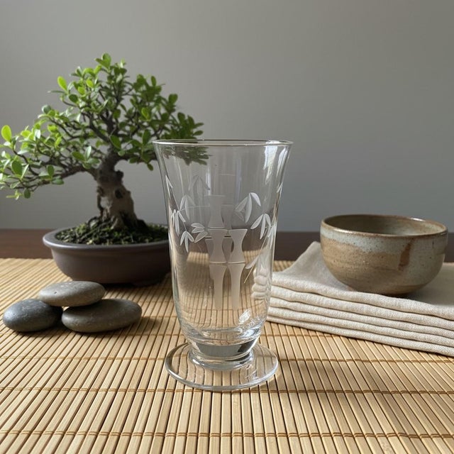 Glass 11 Sasaki Noritake Bamboo Etched Juice Glasses-Vintage-Japan-MCM Barware Set For Sale - Image 7 of 11
