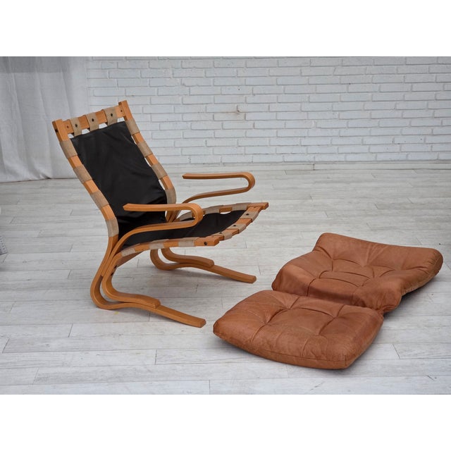 Brown Norwegian Model Kengu Armchair in Leather from Rybo Rykken & Co, 1970s For Sale - Image 8 of 18