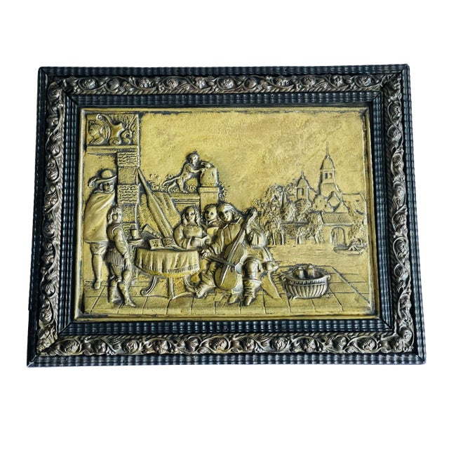 19 Th C Antique Embossed Brass Wall Art Dutch For Sale