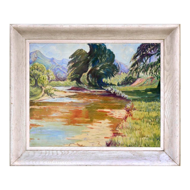 Mid Century River Mountain Valley Oasis Landscape For Sale