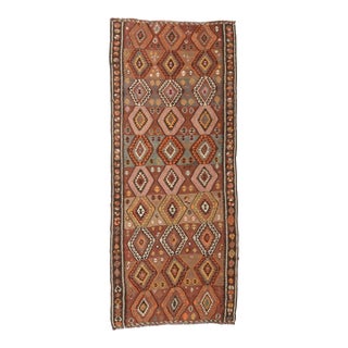 Decorative Vintage Turkish Kars Kilim Rug - 4`9″ X 12`10″ For Sale