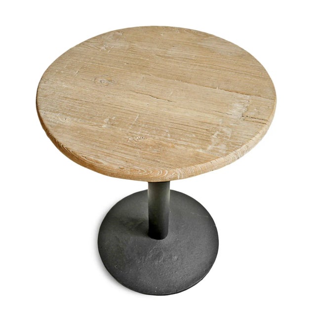 Farmhouse Vintage Round Elm & Iron Bistro Counter Table For Sale - Image 3 of 5
