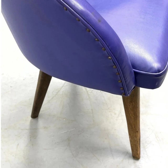 Danish Modern Purple Upholstered Barrel Tub Chairs - A Pair. For Sale In Charleston - Image 6 of 7