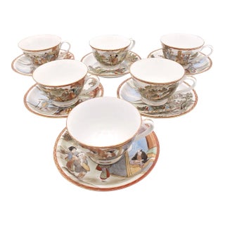 Circa 1950 Kutani Hand-Painted Teacups and Saucers, Japan- 12 Pieces For Sale