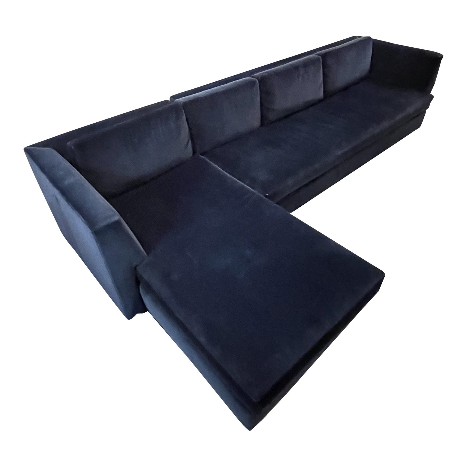 Baker Furniture Blue Velvet Sofa With Chaise Chairish