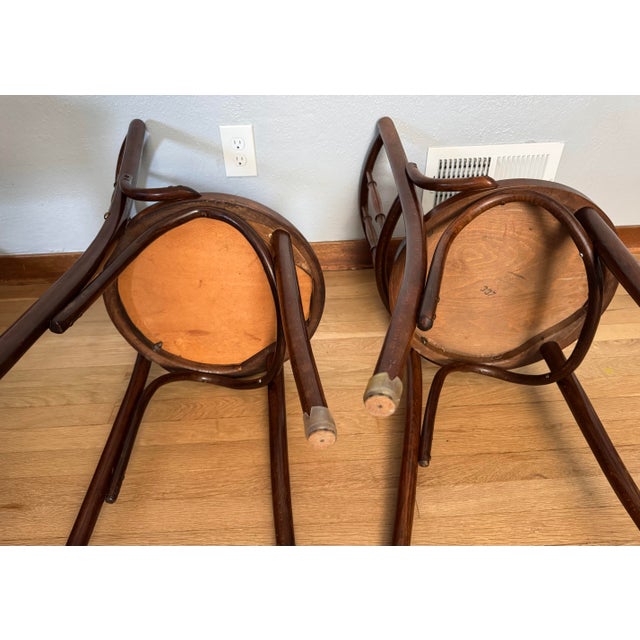Pair Antique J & J Kohn Mundus Model 337 Bentwood Cafe Chairs Iris Marquetry Seats For Sale - Image 17 of 17