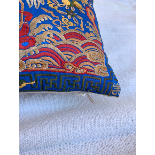 Textile Hollywood Regency Royal Blue & Gold Asian Chinoiserie Boudoir Pillow For Sale - Image 7 of 10