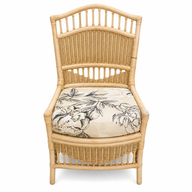 Vintage Rattan Wicker Dining Set Oval Beveled Glass Table 6 Chairs Coastal Boho For Sale - Image 4 of 9