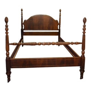 Antique Walnut & Fruitwood Full Size Four Poster Bed W/Rails For Sale