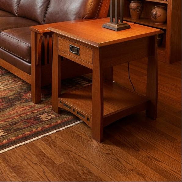 Mission Oak 1 Drawer Inlay End Table - Model A24 Bring timeless Mission style to your home with our expertly crafted Oak 1...