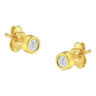 10K Yellow Gold 0.15 Cttw Round Brilliant-Cut Near Colorless Diamond Bezel-Set Stud Earrings, A Pair For Sale